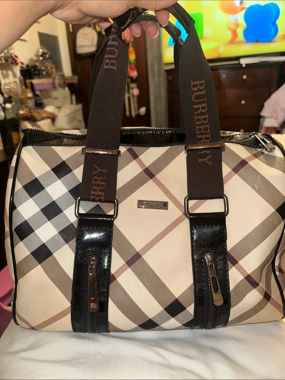 Monogram Beige and Brown Check Canvas Messenger Bag